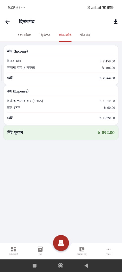 খতিয়ান — প্রতিটি খাতের বিস্তারিত